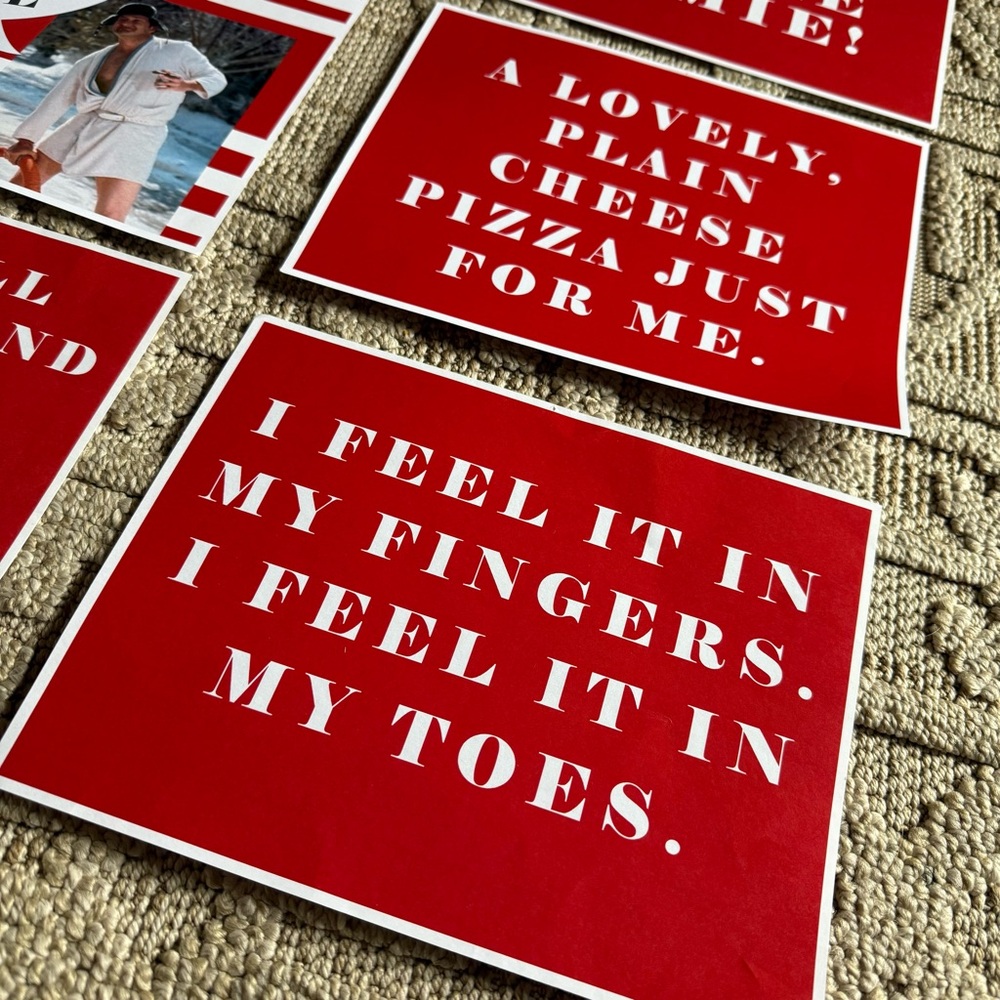 Handmade Christmas movie quotes 8.5x 11” on thick Red and White Quote Cards Set